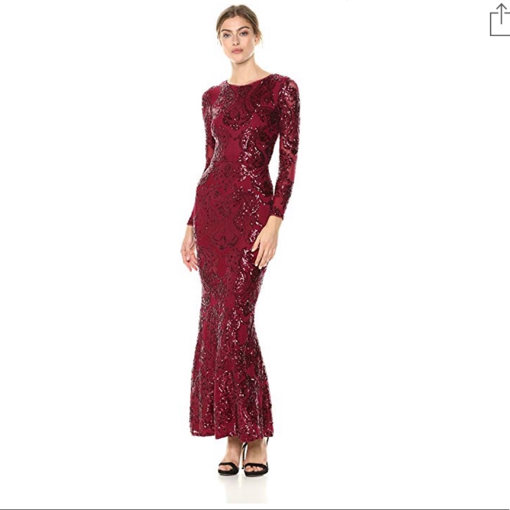 Betsy and Adam Sequin Mesh Dress with Long Sleeve